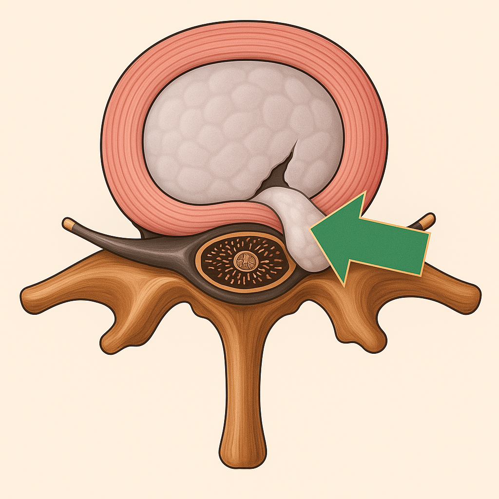 Výhrez medzistavcovej platničky tlačiaci na nervový koreň